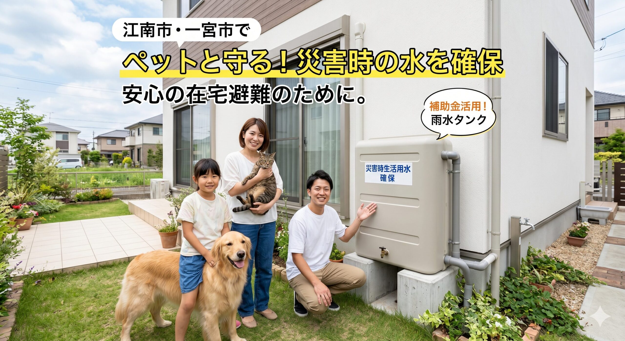ペットと家族、雨水タンクで災害対策